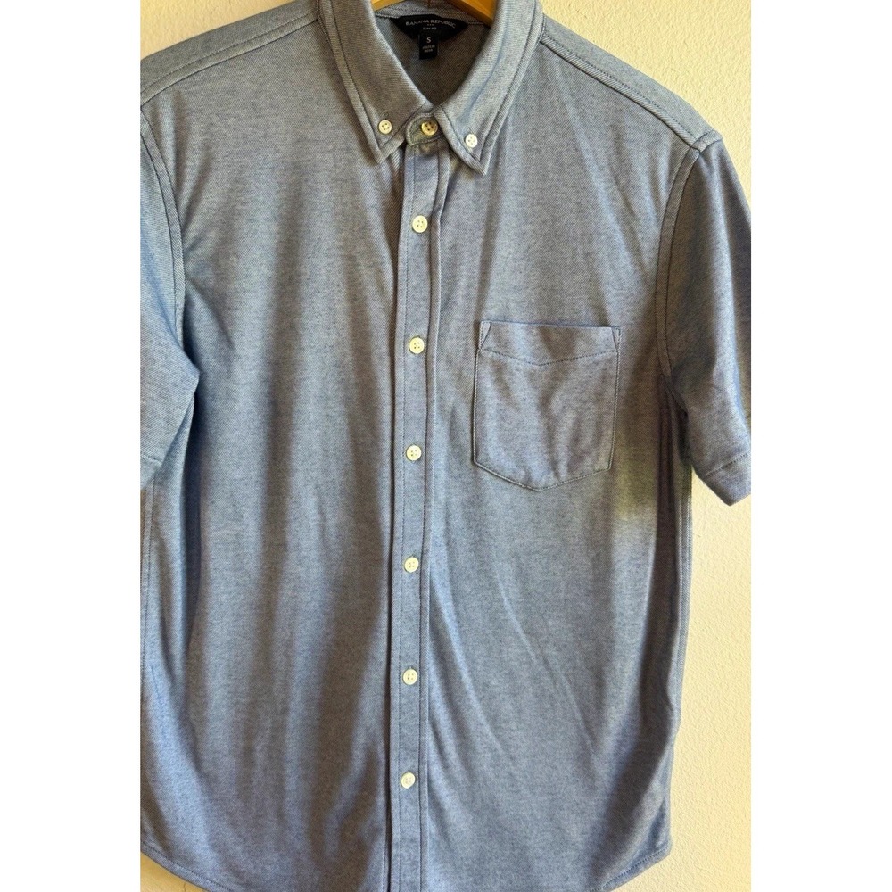 Banana Republic Mens Slim Fit Blue Short Sleeve Button-Down Pocket Shirt S